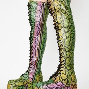 Club Exx Thigh High Platform Snake Boots